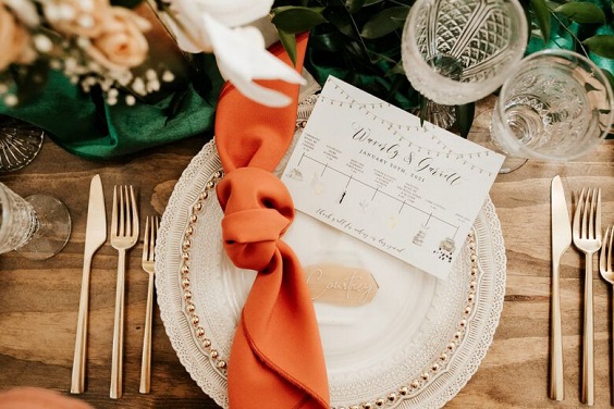 dinner plate for tangerine boho wedding colors 2024