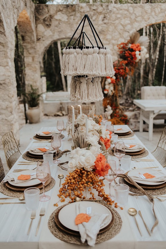 wedding table for orange boho wedding colors 2024