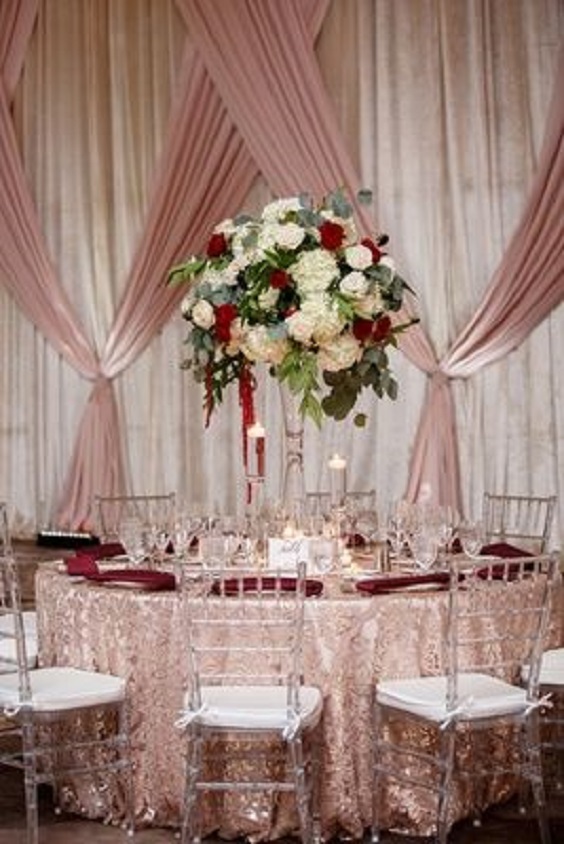 Rose Gold Wedding Table Cloth Burgundy Napkins for Burgundy and Rose Gold Wedding Theme 2024