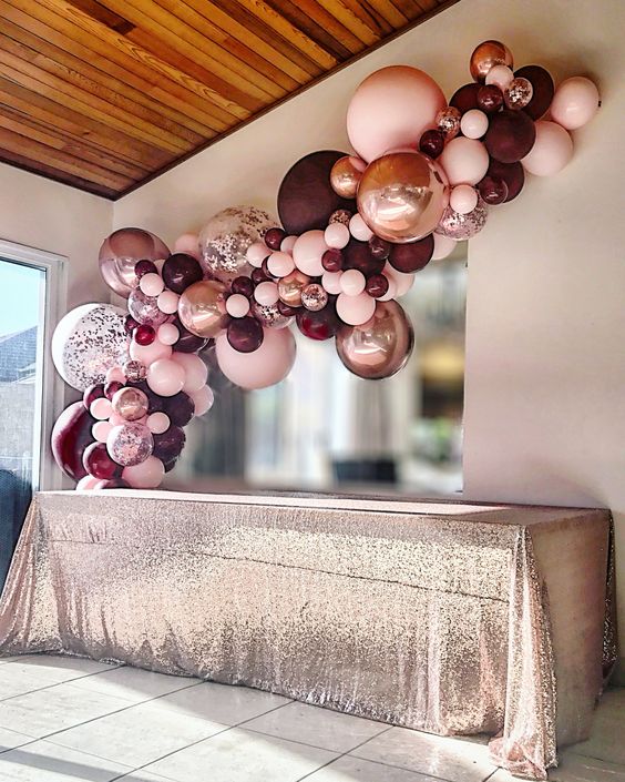 Wedding Balloon Decorations for Burgundy and Rose Gold Wedding Theme 2024