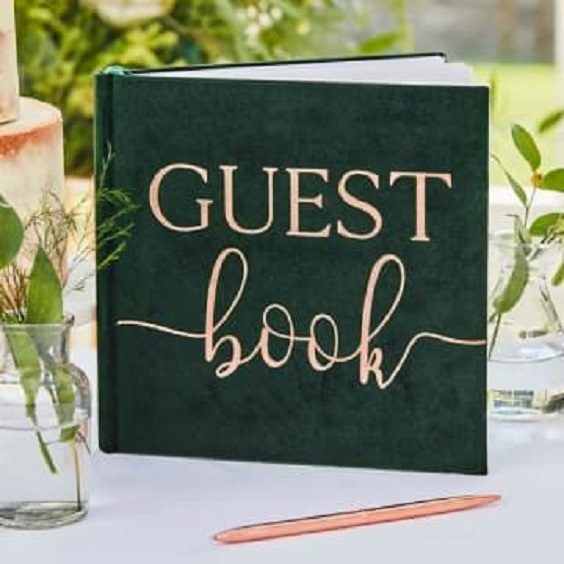 Wedding Guest Book for Emerald Green and Rose Gold Wedding Theme 2024