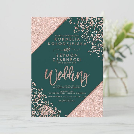 Wedding Cards for Emerald Green and Rose Gold Wedding Theme 2024