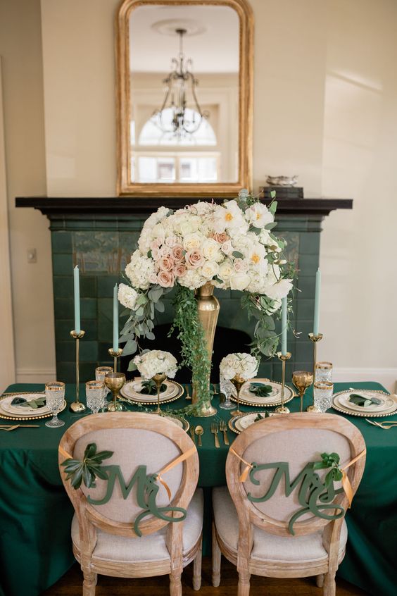 Wedding Table Decorations for Emerald Green and Rose Gold Wedding Theme 2024