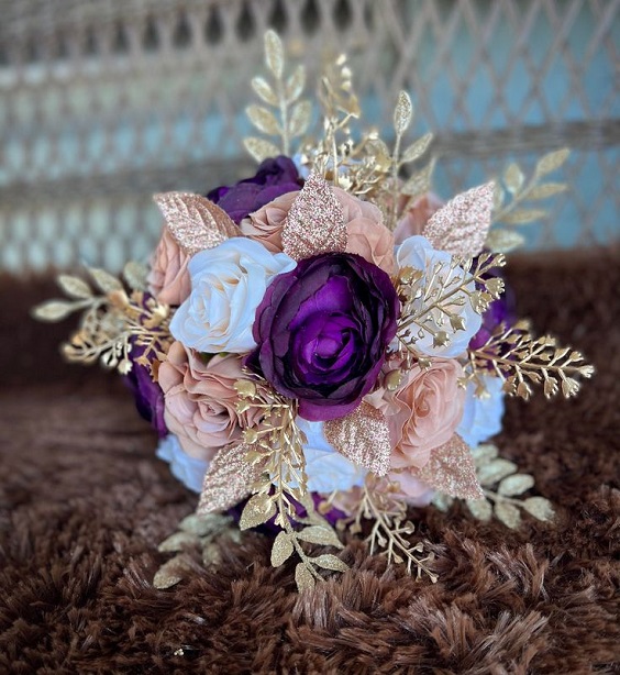 Purple and Rose Gold Wedding Theme 2024, Purple and Rose Gold Wedding Bouquets, Purple Wedding Cards
