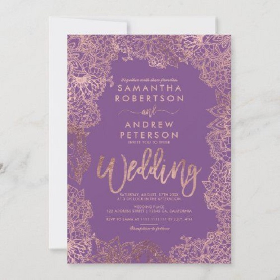 Wedding Cards for Purple and Rose Gold Wedding Theme 2024