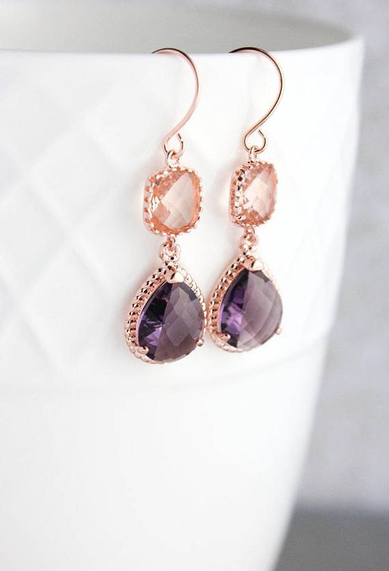 Wedding Earrings for Purple and Rose Gold Wedding Theme 2024