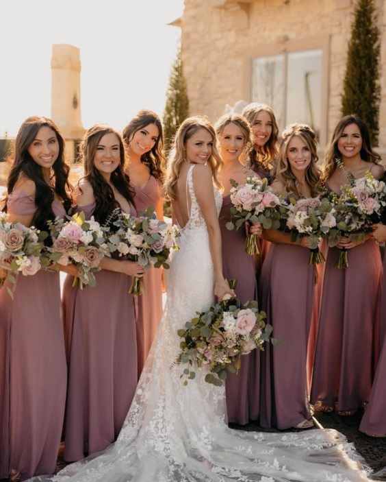 Mauve and Greenery Wedding Colors for 2024, Mauve Bridesmaid Dresses, Mauve and Greenery Wedding Bouquets