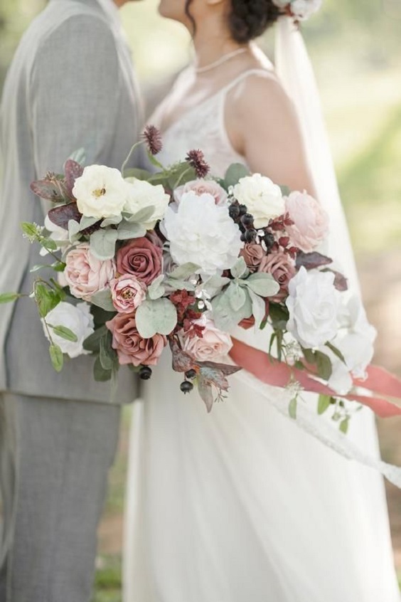 Bridal Bouquets Light Grey Groom Attire for Mauve and Blush Wedding Colors for 2024