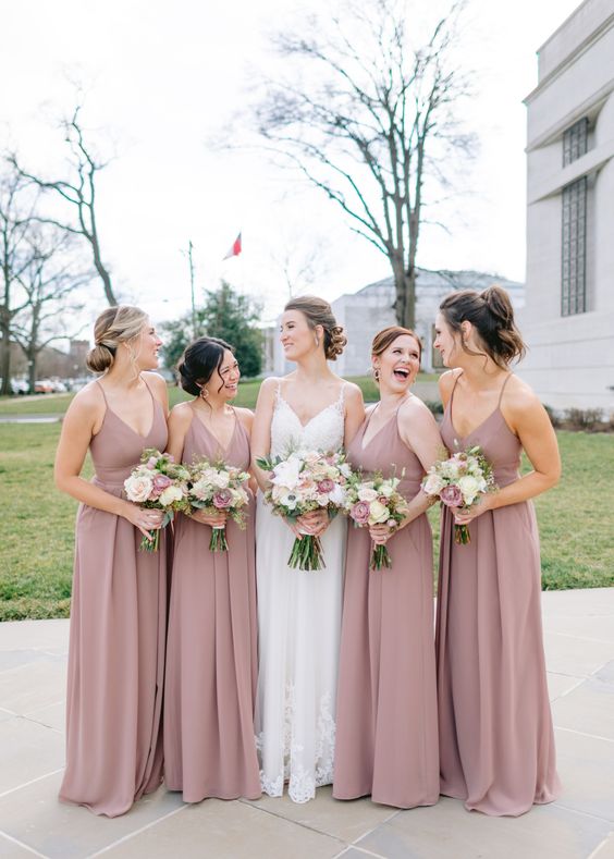 Mauve and Blush Wedding Colors for 2024, Mauve Bridesmaid Dresses, Blush Wedding Bouquets