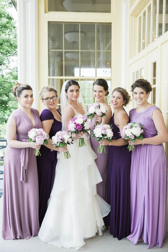 Mauve and Purples Wedding Colors for 2024, Mismatched Mauve and Purples Bridesmaid Dresses