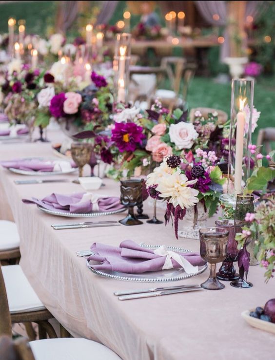 Wedding Table Decorations for Mauve and Purples Wedding Colors for 2024