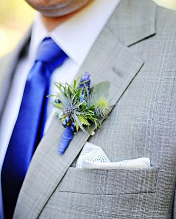 Groom suit for royal blue and silver metallic winter wedding