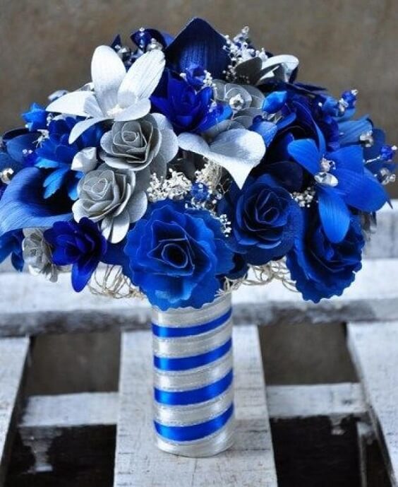 WEdding Bouquets for royal blue and silver metallic winter wedding