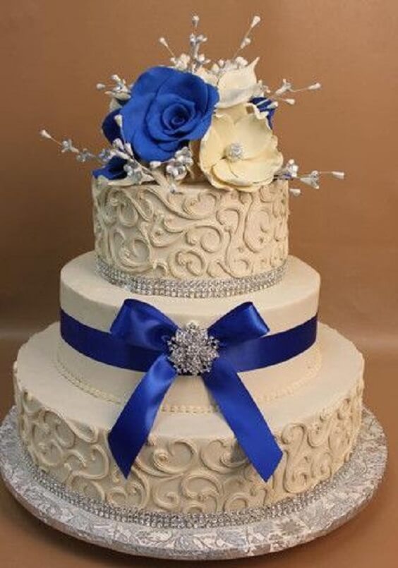 Wedding cake for royal blue and silver metallic winter wedding