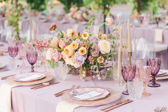 table setings for 8 popular may wedding color ideas 2024 lavender and yellow wedding