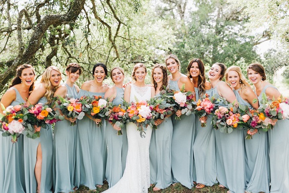 Cornflower Blue and Orange May Wedding Colors 2024, Cornflower Blue Bridesmaid Dresses, Orange Flowers