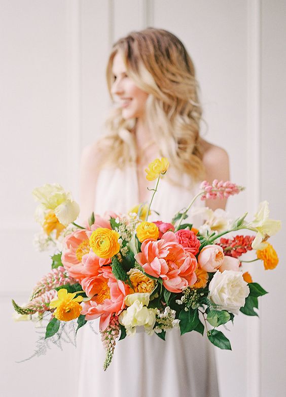 coral yellow orange wedding bouquet for 8 popular may wedding color ideas 2024 coral yellow and orange wedding