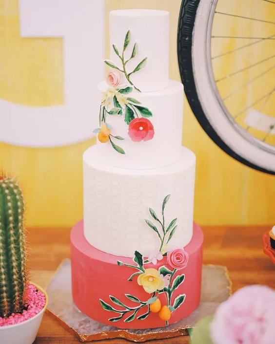 coral yellow orange wedding cake for 8 popular may wedding color ideas 2024 coral yellow and orange wedding