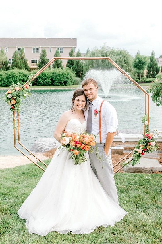 copper wedding arch for 8 popular may wedding color ideas 2024 mint and peach wedding