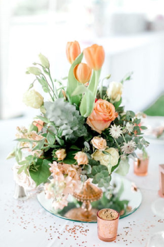 mint green and peach centerpiece for 8 popular may wedding color ideas 2024 mint and peach wedding