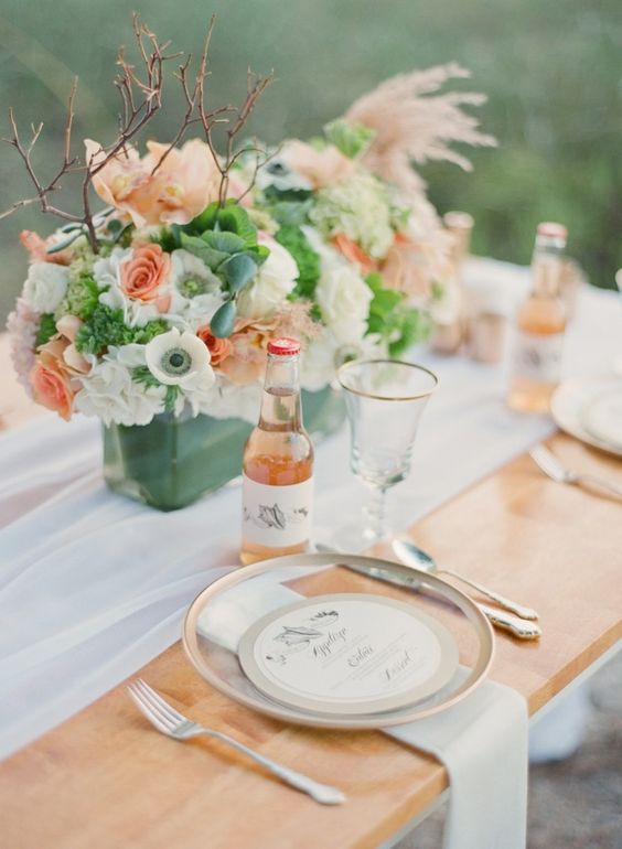 mint green and peach wedding table setings for 8 popular may wedding color ideas 2024 mint and peach wedding