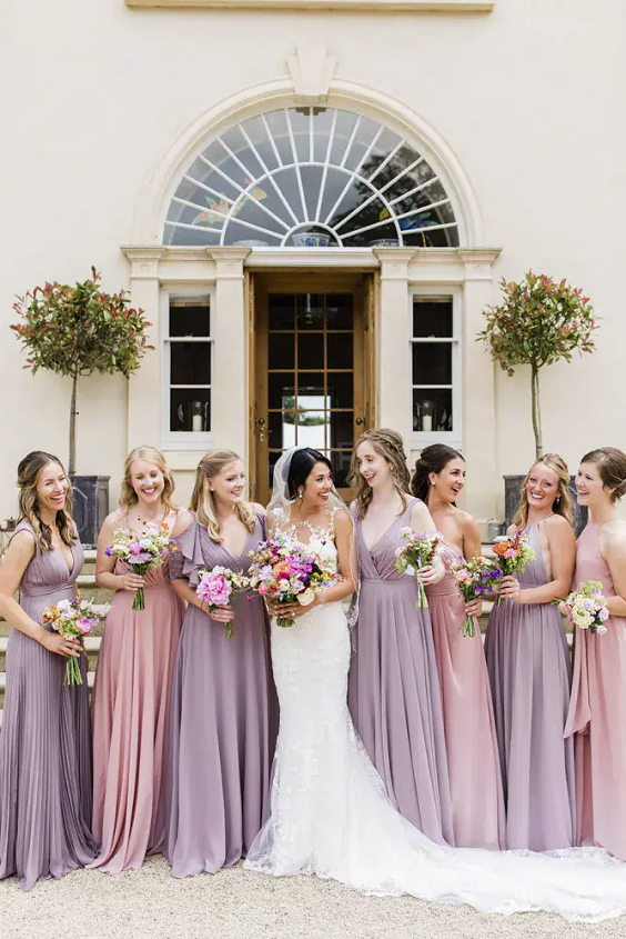Dusty Rose + Lilac + blue May Wedding Colors 2024, Dusty Rose and Lilac Bridesmaid Dresses