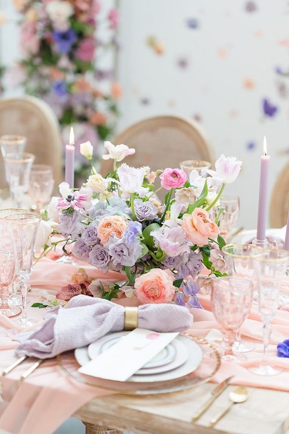 dusty rose and lilac centerpiece for 8 popular may wedding color ideas 2024 dusty rose lilac and blue wedding