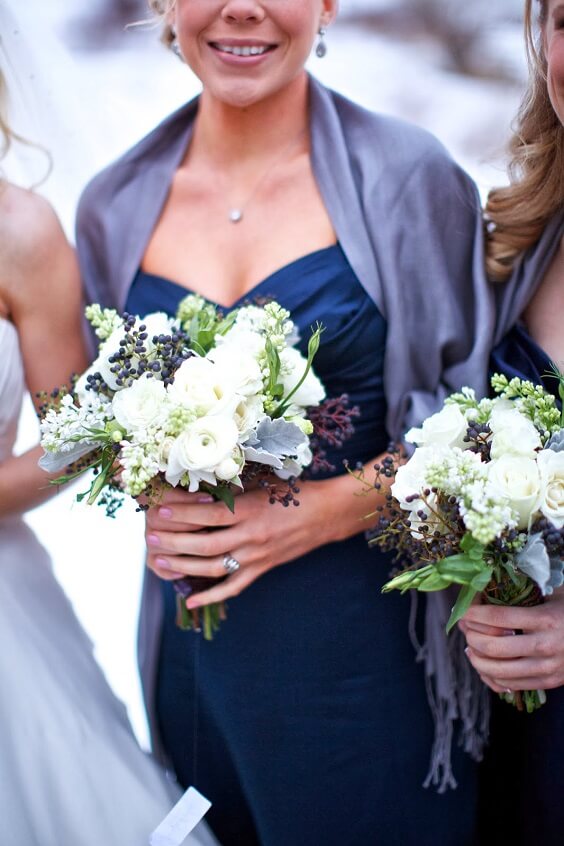Bridesmaid dresses for Navy blue and Grey Winter wedding