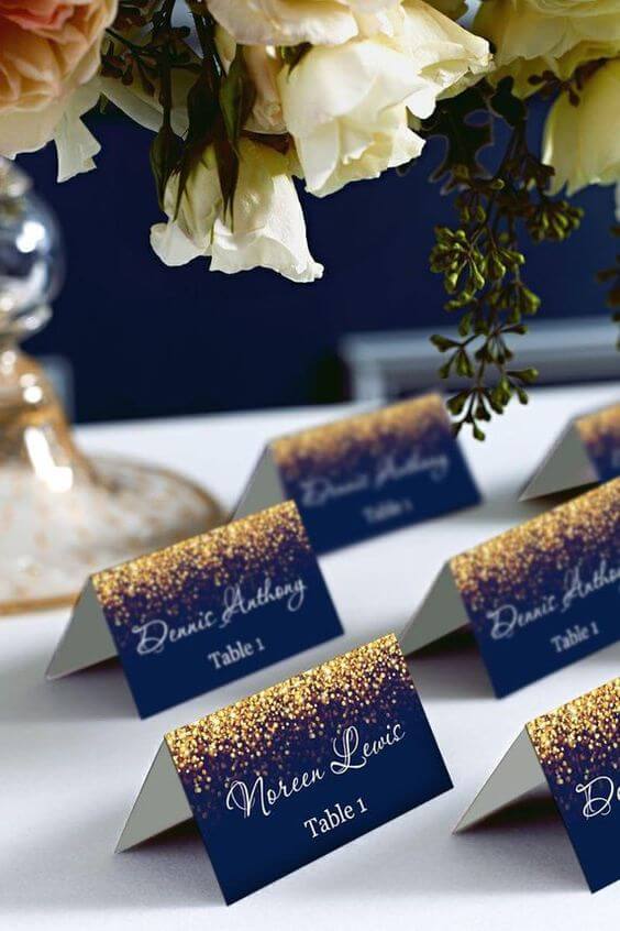 Navy blue place cards for Navy blue and Grey Winter wedding