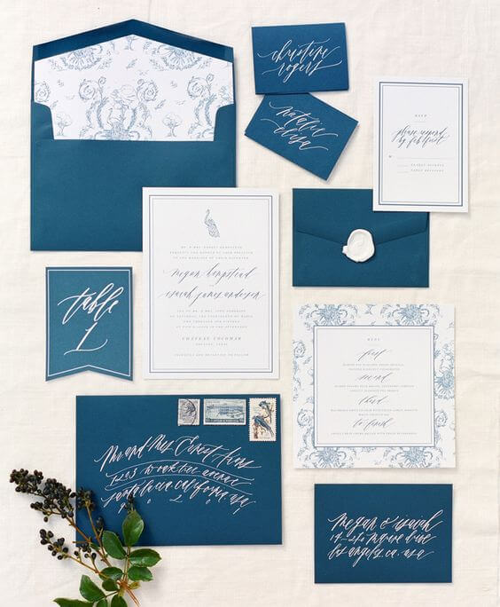 Wedding invitations for Navy blue and Grey Winter wedding