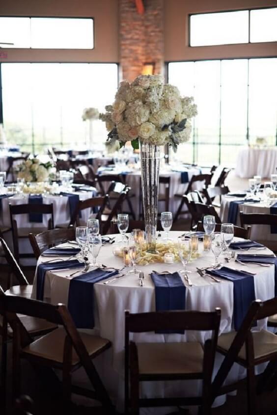 Wedding table decorations for Navy blue and Grey Winter wedding