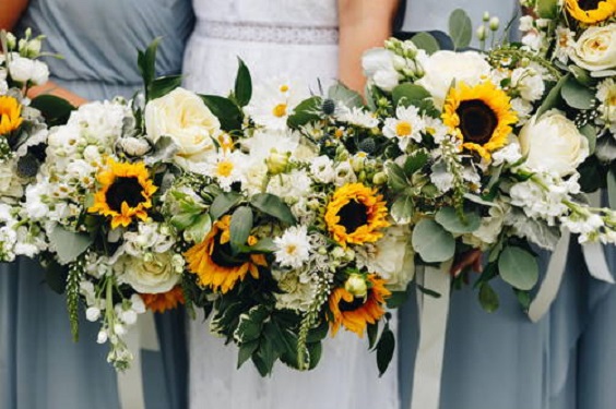 sunflower bouquets for 8 awesome sunflower wedding color ideas 2024 dusty blue
