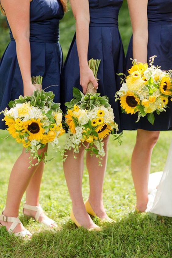 short navy blue bridesmaid dresses for 8 awesome sunflower wedding color ideas 2024 navy blue