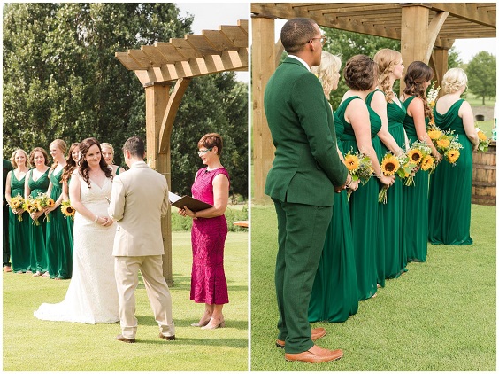 dark green bridesmaid dresses on ceremony for 8 awesome sunflower wedding color ideas 2024 dark green