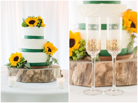 wedding cake with dark green ribbon for 8 awesome sunflower wedding color ideas 2024 dark green