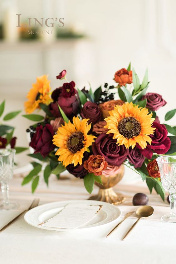 centerpiece for 8 awesome sunflower wedding color ideas 2024 red