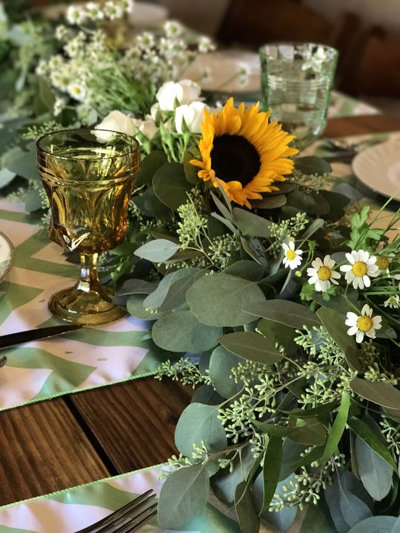 sage centerpiece for 8 awesome sunflower wedding color ideas 2024 sage green