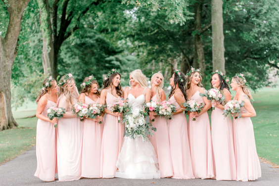 Blush and Greenery Rustic Themed Wedding 2024, Blush Bridesmaid Dresses, Blush and Greenery Wedding Bouquets