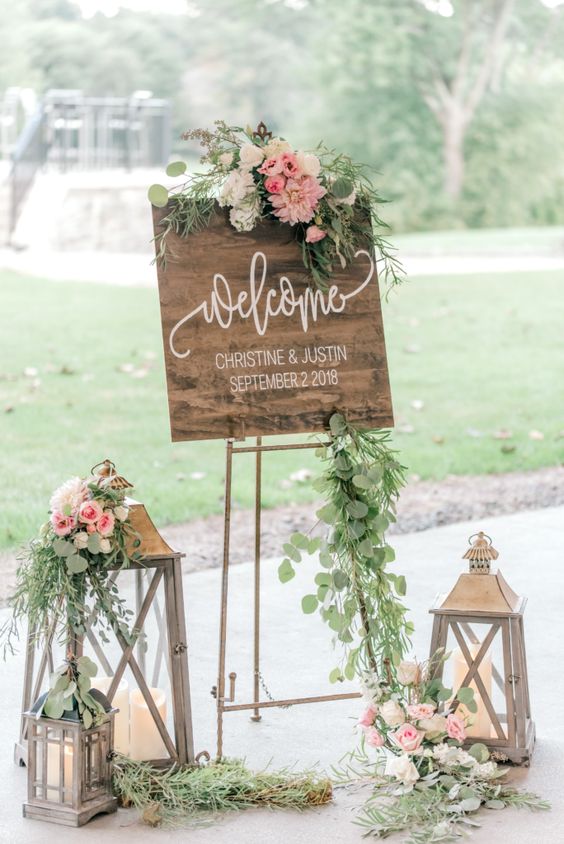 Wedding Welcome Board for Blush and Greenery Rustic Themed Wedding 2024