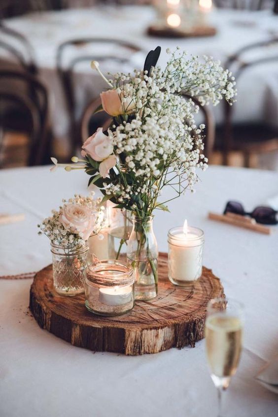 Wedding Table Cloth Wooden Table Centerpieces for Champagne, White and Greenery Rustic Themed Wedding 2024