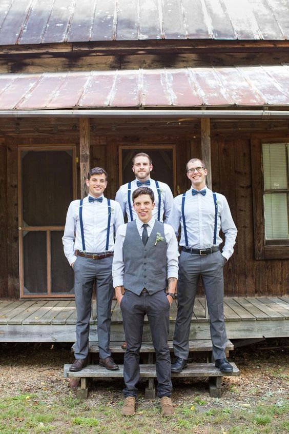 Grey Groom Groomsmen Suits for Navy Blue and Grey Rustic Themed Wedding 2024