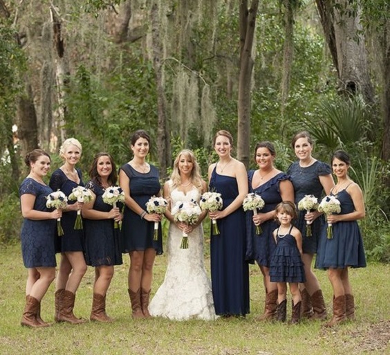 Navy Blue and Grey Rustic Themed Wedding 2024, Navy Blue Bridesmaid Dresses, Grey Groom Suit