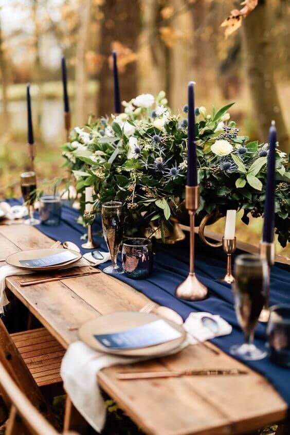 Navy Blue Table Runners White Weddig Napkins for Navy Blue and Grey Rustic Themed Wedding 2024