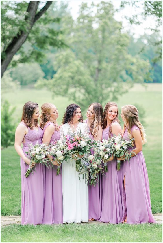 Shades of Lilac Rustic Themed Wedding 2024, Lilac Bridesmaid Dresses, Shades of Lilac Decorations