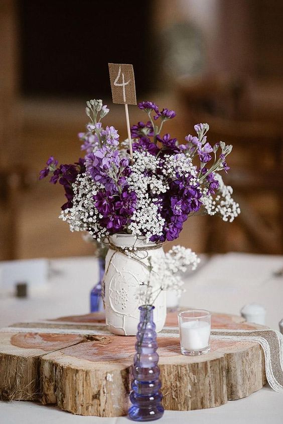 Lilac Table Centerpieces for Shades of Lilac Rustic Themed Wedding 2024