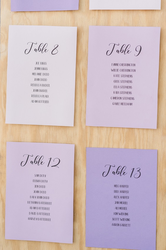 Place Chart for Shades of Lilac Rustic Themed Wedding 2024