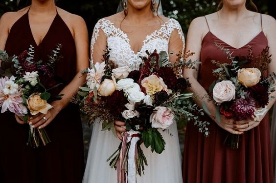 Burgundy + Tan + Wine Vintage Wedding Colors 2024, Burgundy Wedding Bridesmaid Dresses and Invitations