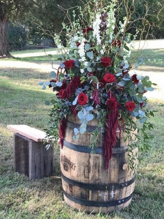 Barrels Decorations for Teal, Burgundy and Dark Yellow Wedding Color Combos 2024