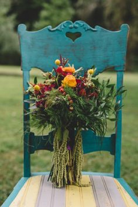 Wedding Bouquets for Teal, Burgundy and Dark Yellow Wedding Color Combos 2024