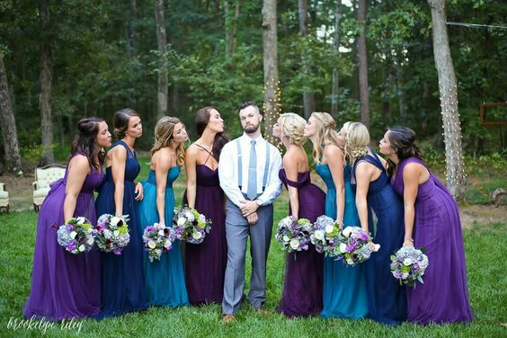 Teal and Purple Wedding Color Combos 2024, Mismatched Teal and Purple Bridesmaid Dresses, Teal and Purple Wedding Bouquets